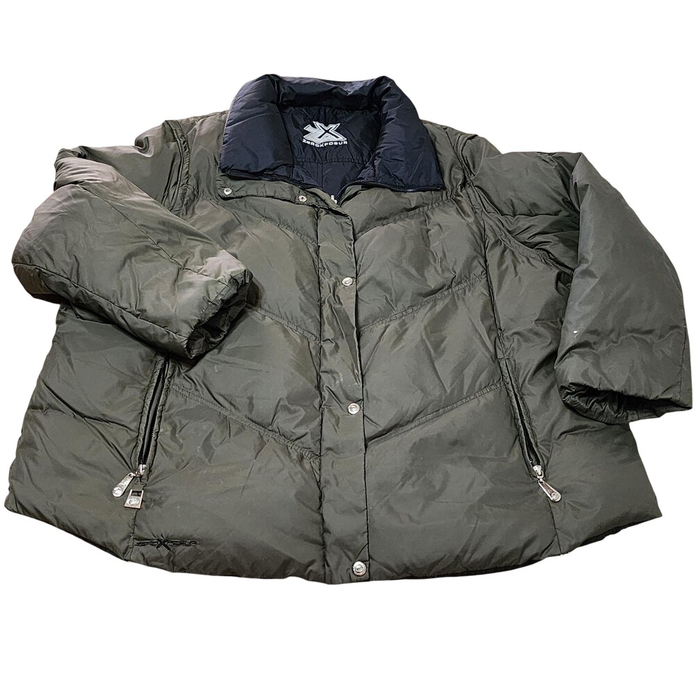 ZeroXposur Puffer Jacket Mens 3XL Green Reversible Down Zip Off Sleeves Vest